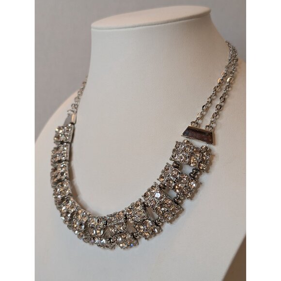 Vntg Rhinestone Collar Choker Necklace Silver-Tone Special Occasion Jewelry - Picture 4 of 7